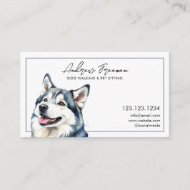 Tarjeta De Visita Acuarela Gris Husky Dog Walking