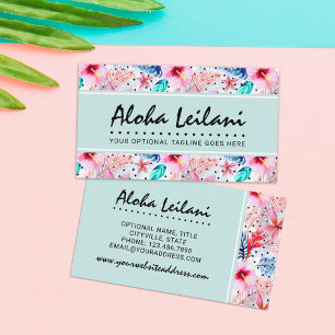 Tarjeta De Visita Acuarela hawaiana tropical del hibisco y de la