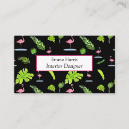 Tarjeta De Visita Acuarela Hojas Tropicales & Flamencos