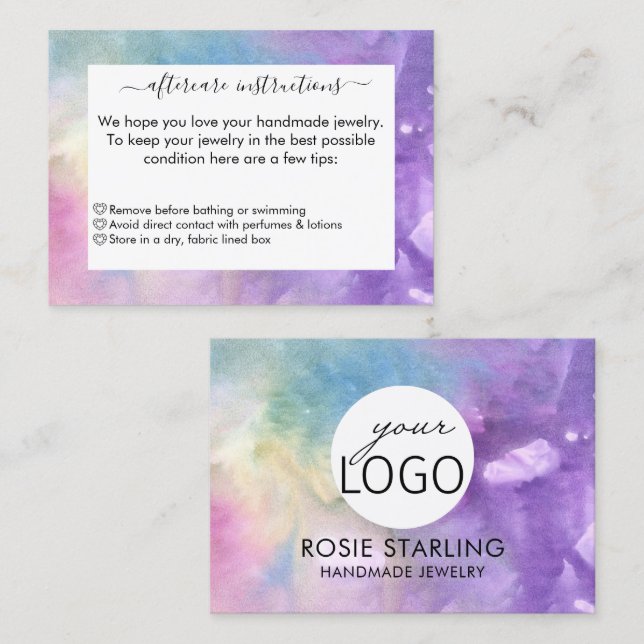 Tarjeta De Visita Acuarela Joyería Hecha a Mano Acompañamiento de Ne (Anverso / Reverso)