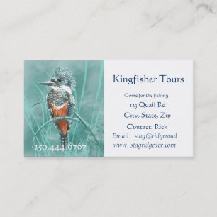 Tarjeta De Visita Acuarela Kingfisher Fishing Tours logotipo comerci