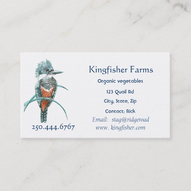 Tarjeta De Visita Acuarela Kingfisher Organic Farm Business Logo (Anverso)