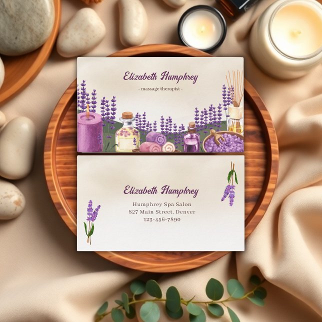 Tarjeta De Visita Acuarela Lavender Spa Diseño Terapia de Masaje (Watercolor Lavender Spa Design Massage Therapist Business Card)