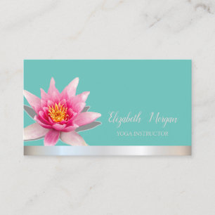 Tarjeta De Visita Acuarela Loto Franja Plateada Verde Turquesa Yoga