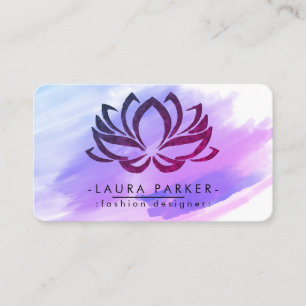 Tarjeta De Visita Acuarela Lotus Flor Rosa Morado Splatte Yoga