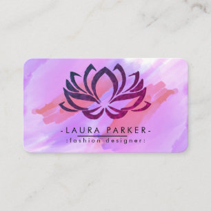 Tarjeta De Visita Acuarela Lotus Flor Rosa Morado Splatte Yoga