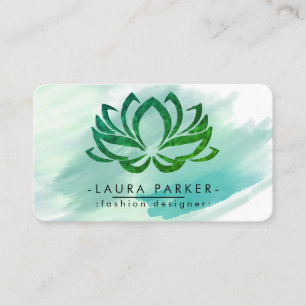 Tarjeta De Visita Acuarela Lotus Flor Verde Splatte Verde azulado Yo