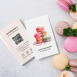 Tarjeta De Visita Acuarela Macarons Sweet Cake Social Icon QR CODE