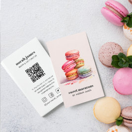 Tarjeta De Visita Acuarela Macarons Sweet Cake Social Icon QR CODE
