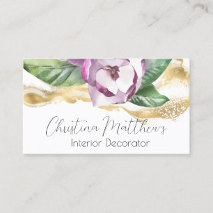 Tarjeta De Visita Acuarela Magnolia y Oro