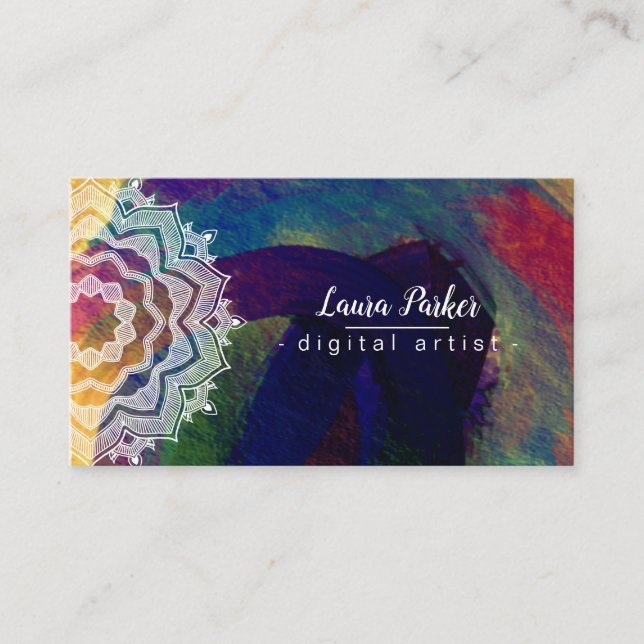 Tarjeta De Visita Acuarela Mandala Art Resumen Splatter Stroke (Anverso)