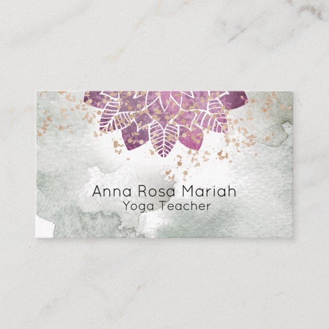 Tarjeta De Visita *~* Acuarela Mandala Purpurina Reiki espiritual (Anverso)
