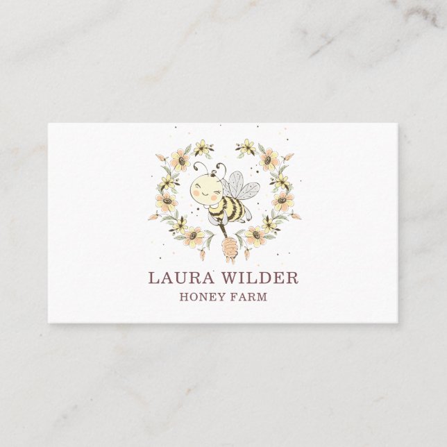 Tarjeta De Visita Acuarela Miel Abeja Floral Apia Busin (Anverso)