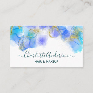 Tarjeta De Visita Acuarela moderna azul y dorada Abstracto elegant
