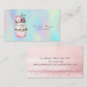 Tarjeta De Visita Acuarela moderna de Bokeh Macaron Holographic