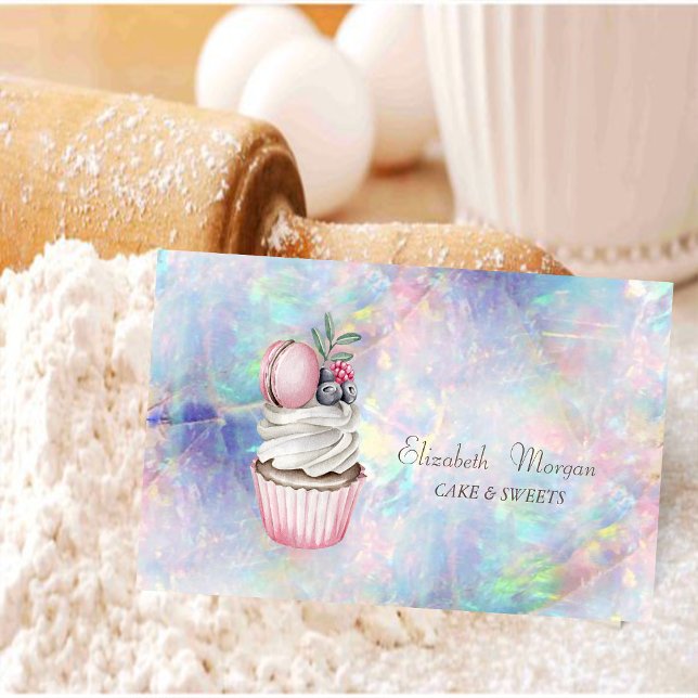 Tarjeta De Visita Acuarela moderna de Bokeh Macaron Holographic, Opa (Subido por el creador)