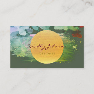 Tarjeta De Visita Acuarela moderna Resumen Elegante Amarillo Verde