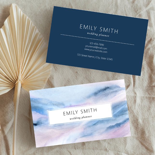 Tarjeta De Visita Acuarela moderna Resumen Pastel Verde azulado rosa (Simple Elegant Blue Watercolor Abstract)