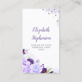 Tarjeta De Visita Acuarela morada floral elegante y moderna