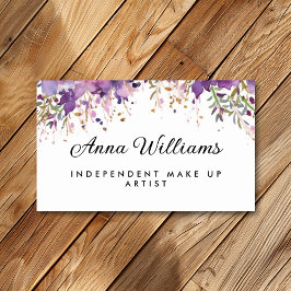 Tarjeta De Visita Acuarela Morado Flor maquilladora Artista