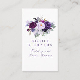 Tarjeta De Visita Acuarela Morado Floral Elegante Bohemia