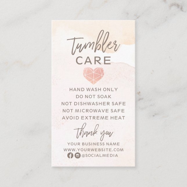 Tarjeta De Visita Acuarela Neutra con Cuidado de Tumbler Cardíaco (Anverso)