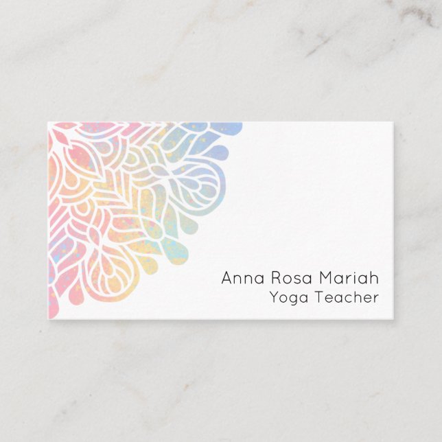 Tarjeta De Visita *~* Acuarela Pastel de arcoiris Mandala Espiritual (Anverso)