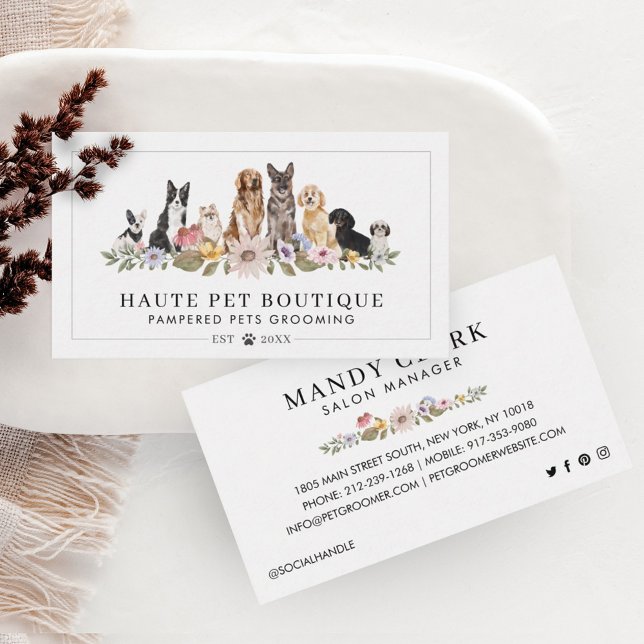 Tarjeta De Visita Acuarela Perro Raza Flores Silvestres Mascota Groo (Subido por el creador)