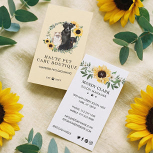 Tarjeta De Visita Acuarela Perros Sunflower Floral Wreath Pet Care