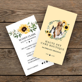 Tarjeta De Visita Acuarela Perros Sunflower Floral Wreath Pet Care