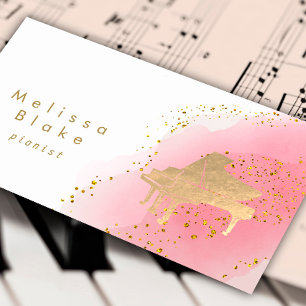 Tarjeta De Visita acuarela pianista rosa caliente
