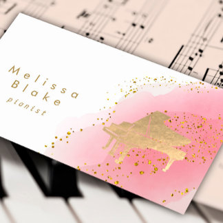 Tarjeta De Visita acuarela pianista rosa caliente