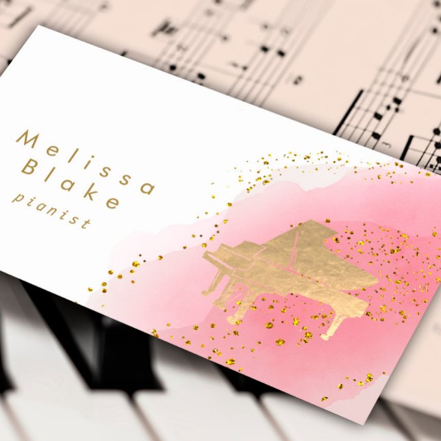 Tarjeta De Visita acuarela pianista rosa caliente (Subido por el creador)