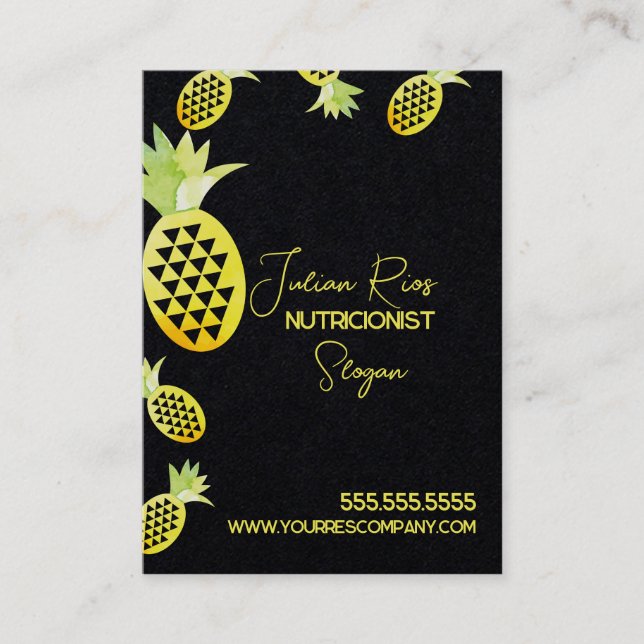 Tarjeta De Visita Acuarela Piñas Fruta Nutricionista (Anverso)