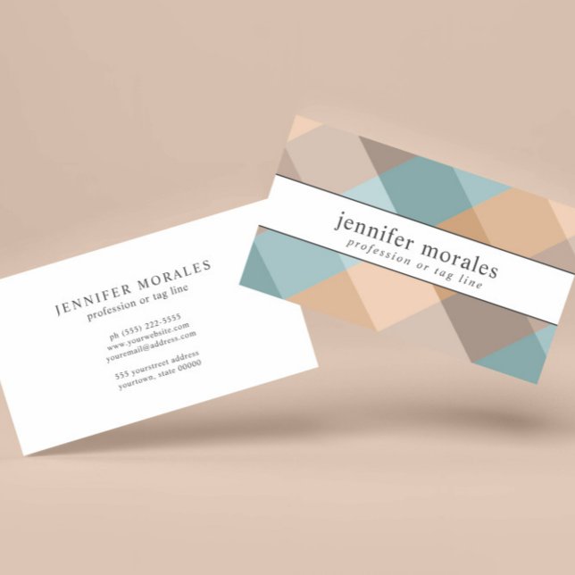 Tarjeta De Visita Acuarela Placa Marrón Verde azulado Tan Aqua (ELEGANT HORIZONTAL BUSINESS CARD FOR HOME STAGER PLAID WATERCOLOR TEAL BROWN)