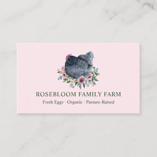 Tarjeta De Visita Acuarela Pollo Floral Hen Granja Huevos Lilac rosa (Anverso)