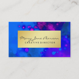 Tarjeta De Visita Acuarela púrpura azul de lujo del oro elegante