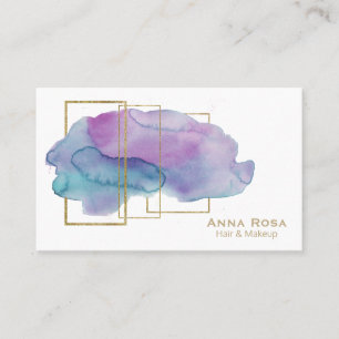 Tarjeta De Visita Acuarela púrpura magenta elegante del oro