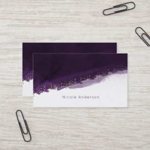 Tarjeta De Visita Acuarela Púrpura Moderno Chic Elegante Chic Oro