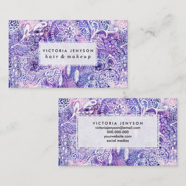 Tarjeta De Visita Acuarela púrpura rosada floral del dreamcatcher de (Anverso / Reverso)