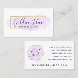 Tarjeta De Visita Acuarela púrpura y Moda geométrica de oro moderna