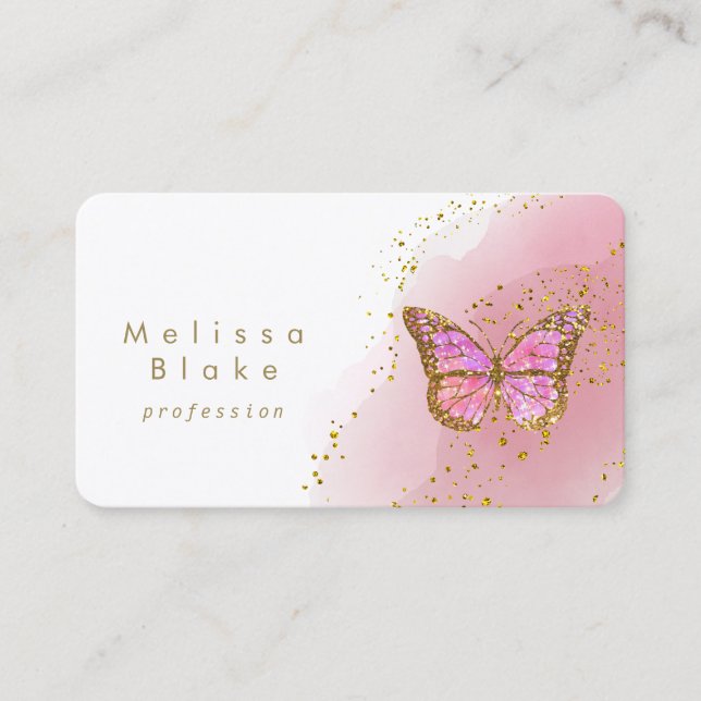 Tarjeta De Visita acuarela rosa caliente de mariposa (Anverso)