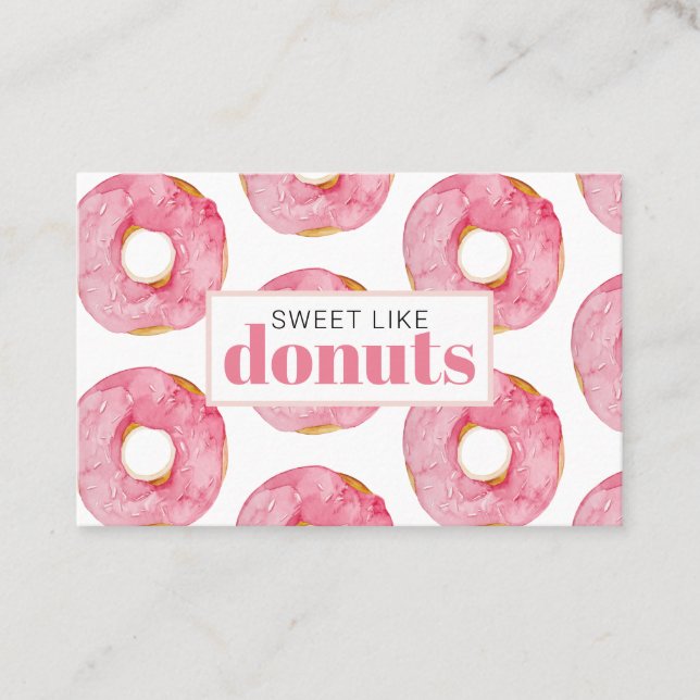 Tarjeta De Visita Acuarela Rosa Moderna Dulce Como Cita De Donuts (Anverso)