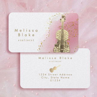 Tarjeta De Visita acuarela rosa violinista