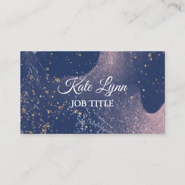 Tarjeta De Visita Acuarela rosa y azul moderna con Purpurina dorado (Anverso)