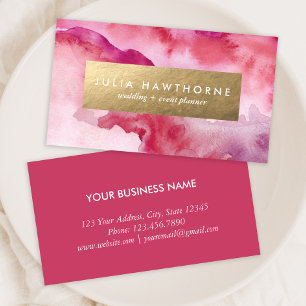 Tarjeta De Visita acuarela rosa y Relieve metalizado de imitación do