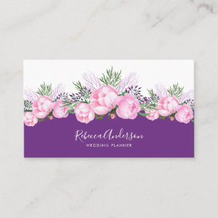 Tarjeta De Visita Acuarela rosada hermosa del Peony el  