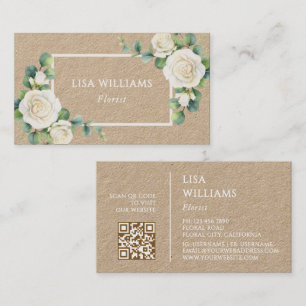 Tarjeta De Visita Acuarela Rosas Blancas Verdor Rústico