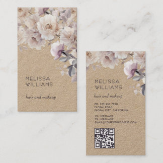 Tarjeta De Visita Acuarela Rosas Delicadas | Código Qr Rústico