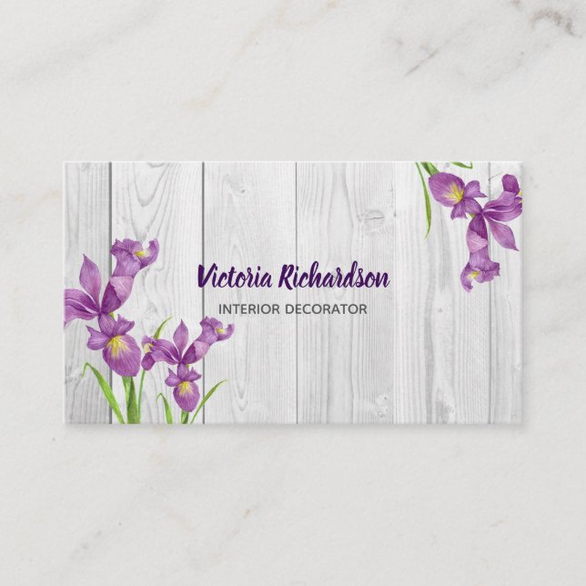 Tarjeta De Visita Acuarela Rusa Morado Irlandeses Diseño Floral (Anverso)